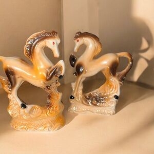 VTG Prancing Horse FIGURINES Iridescent Lusterware Glazed Ceramic / Porcelain